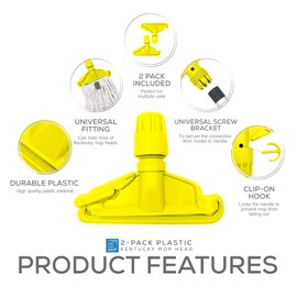 Kentucky Mop Head Clip Colour Coded, Pack of 2 Plastic Kentucky Mop Clip for Secure Attachment Between Mop Heads Replacement and Kentucky Mop Handle (Yellow)
