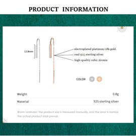 Bellitia Jewelry 925 Sterling Silver Rose Gold Plated / White Gold Plated Tassel Threader Dangle Earrings Long Chain Ear Line for Women Girls Drop Thread Dangle Minimalism Earrings CZ Diamond,