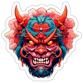 Samurai Oni Mask Sticker Ninja Warrior Decal Vinyl Small Waterproof Bottle Mug Passport Book Scrapbook Notebook Laptop Tumbler Skateboard Computer Phone Size 4" Gift ID44990