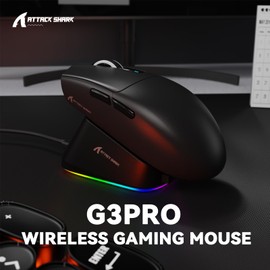MAMBASNAKE x ATTACK SHARK G3PRO Gaming Mouse with Magnetic Charging Dock, BT/2.4G Wireless/Wired, PixArt PAW3311 Gaming Sensor, 59g Lightweight, 25000 DPI LIGHTSPEED Gamer Office Mice for PC/Mac-Black