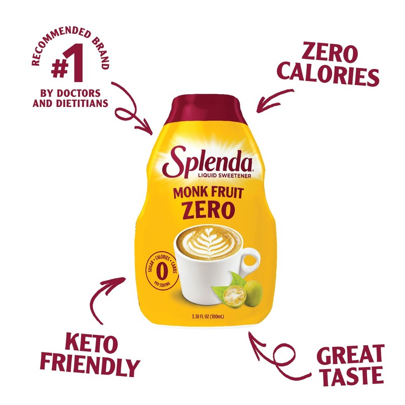 SPLENDA Monk Fruit Liquid Zero Calorie Sweetener Drops, 3.38 Fl