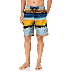 Kanu Surf Men's Avalon Quick Dry Beach Shorts Swim Trunk, Avalon Navy/Orange, X-Large