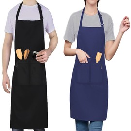 LEFUNDA® Pack of 2 Aprons, Waterproof Apron with 3 Pockets, Adjustable BBQ Apron with Long Straps, Kitchen Apron for Men, Women, Kitchen, Restaurant, Cafe