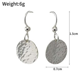 Gold Plated Hammered Dangle Earrings for Women Modern Silver Geometric Round Hook Dangling Earrings Minimalist Statement Jewelry Accessories (Silver)