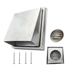 PUXILEM 6" Dryer Vent Cover Outside 304 Stainless Steel Dryer Vent Cover with Metal Louvre and Screen,Rubber Gasket Dryer Vent Cover for Exterior Wall