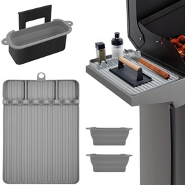 3PCS Silicone Blackstone Griddle Accessories, Silicone Grill Mat with Drip Pad and 2PCS Silicone Grease Cup Liners for 36 28 22 17 Inch Blackstone Griddle,Heat-Resistant Reusable Easy-to-Clean(Grey)