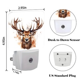 FSHVQKD Watercolor Forest Deer Night Light,Plug-in Nightlights Auto Sensor Night Lamp Dusk-to-Dawn Lamp Home Decor for Nursery Children Girls Boys