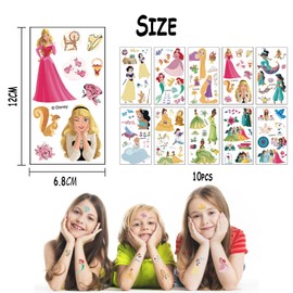 10 Sheets Temporary Tattoo for Kids, Princess Waterproof Paper Tattoo Stickers, for Teens Boys and Girls Arm Face Transfer Tattoos,for Kids Birthday Party Gifts Party Bag Fillers