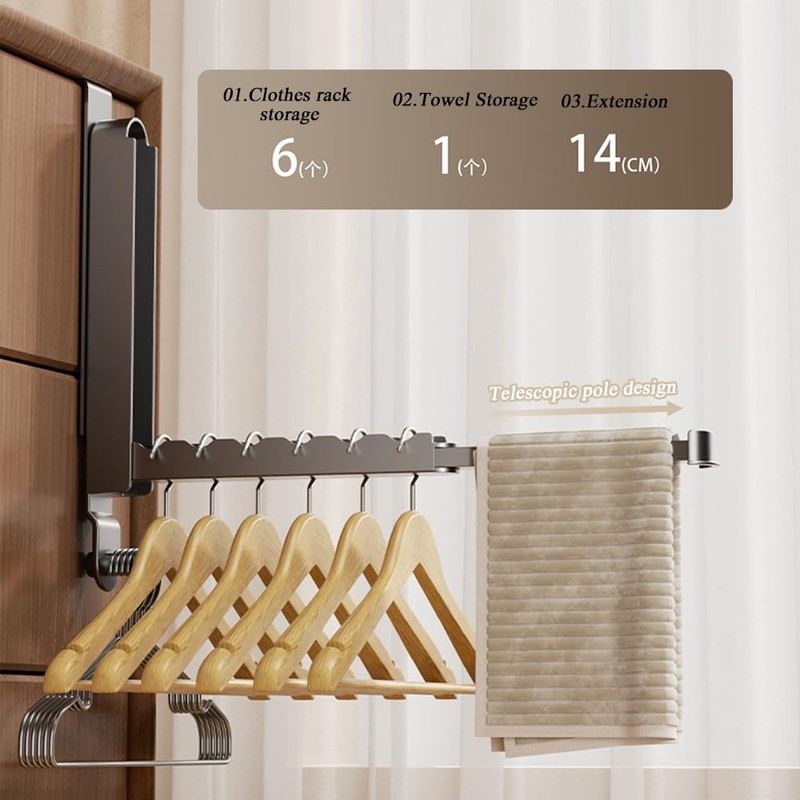 Foldable Over The Door Drying Racks for Laundry, Retractable Hooks