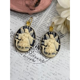 FANCY FOX BOUTIQUE ANGEL Guardian Gold Wedding Setting Perilous Bridge Earrings Cameo Birthday