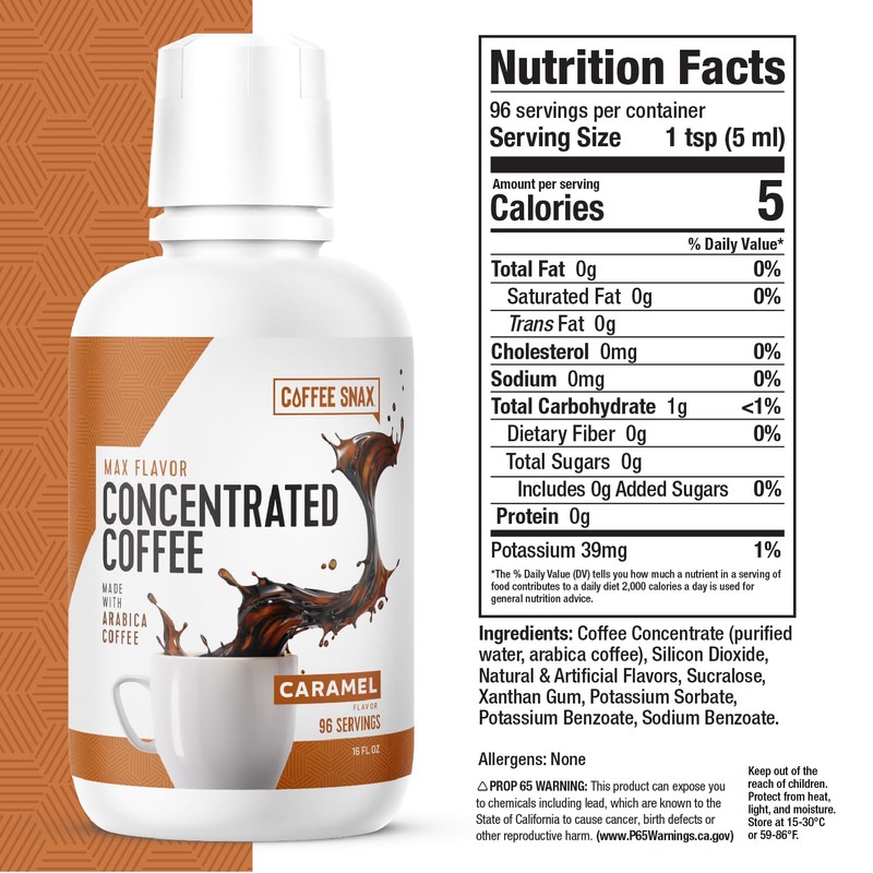 Coffee Snax Cold Brew Coffee Concentrate, Caramel Coffee Concentrate with