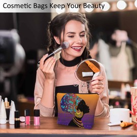 Kalygon Makeup Bag African Woman Makeup Bags For Purse Pouch, Traditional Black African Woman Travel Toiletry Bag Cosmetic Bag Makeup Bags Flax Makeup Organizer Bag Pencil Pouch For Man Woman