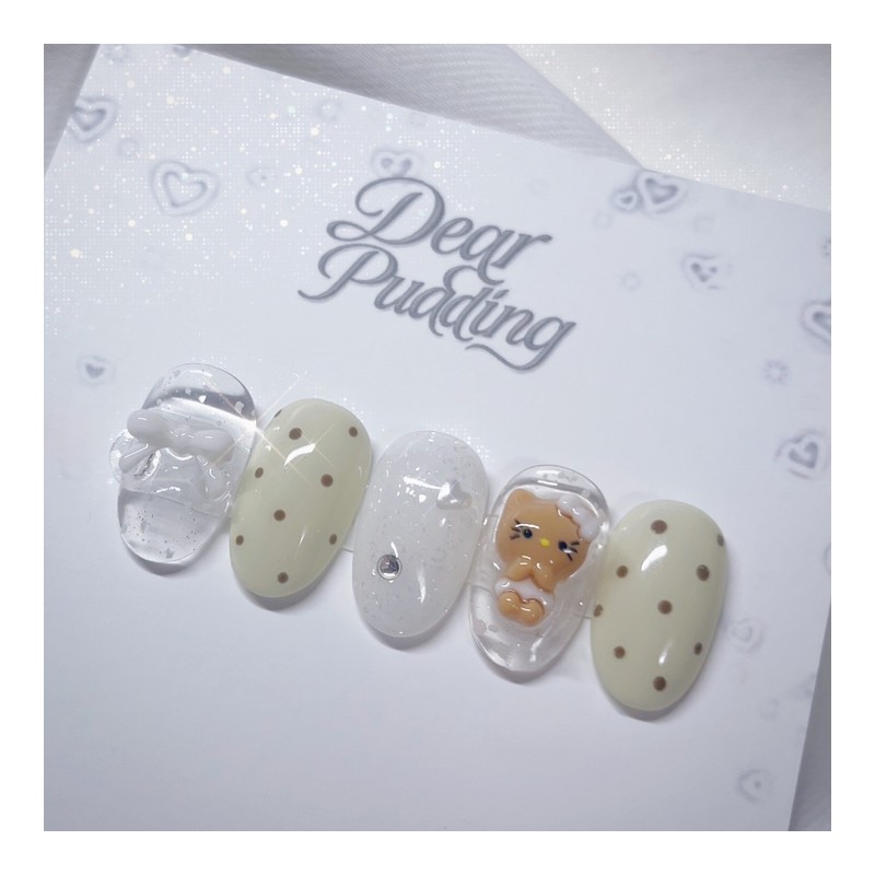 [Handmade nail tip] Tanning polka dot nail tip - Long