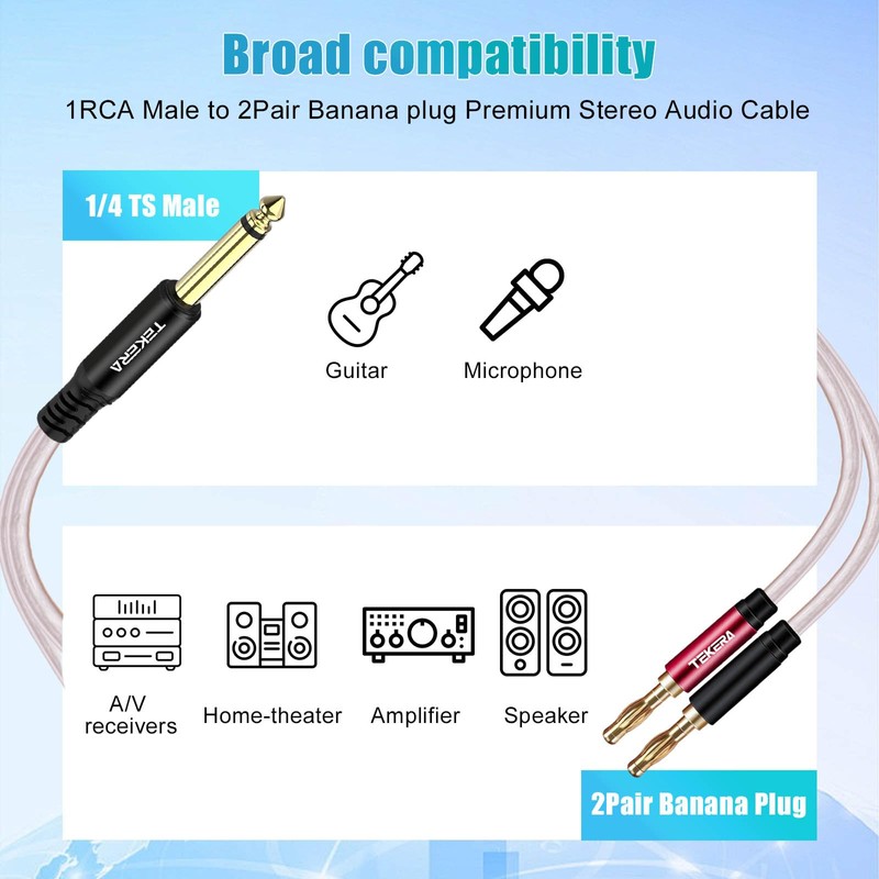 1/4 TS to Banana Plug Speaker Cable,6.35mm to Banana Plug