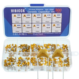VIBICCK 10 Values 300pcs Monolithic Ceramic Capacitor Assortment Kit 10pF 20pF 30pF 47pF 56pF 68pF 100pf 1NF 10NF 100NF(100-104)