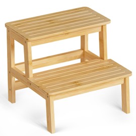 Domax Bamboo Wooden Step Stools for Kids - Toddler Step Stool for Bathroom Sink High Bed Toilet Kitchen Helper Wood Step Stool for Bedside for Adults Non-Slip Waterproof 2 Stepping Stool, Black