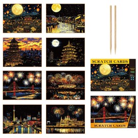 Himsyuden Set of 8 Scratch Art, A4 Size, Sculpture Art, Beautiful Art, Funny Coloring Books, Night Scenery, Fireworks, DIY, Scratch Paper, Scratchboard, Drawing, Paper Art, Birthday, Party, Kids Gift