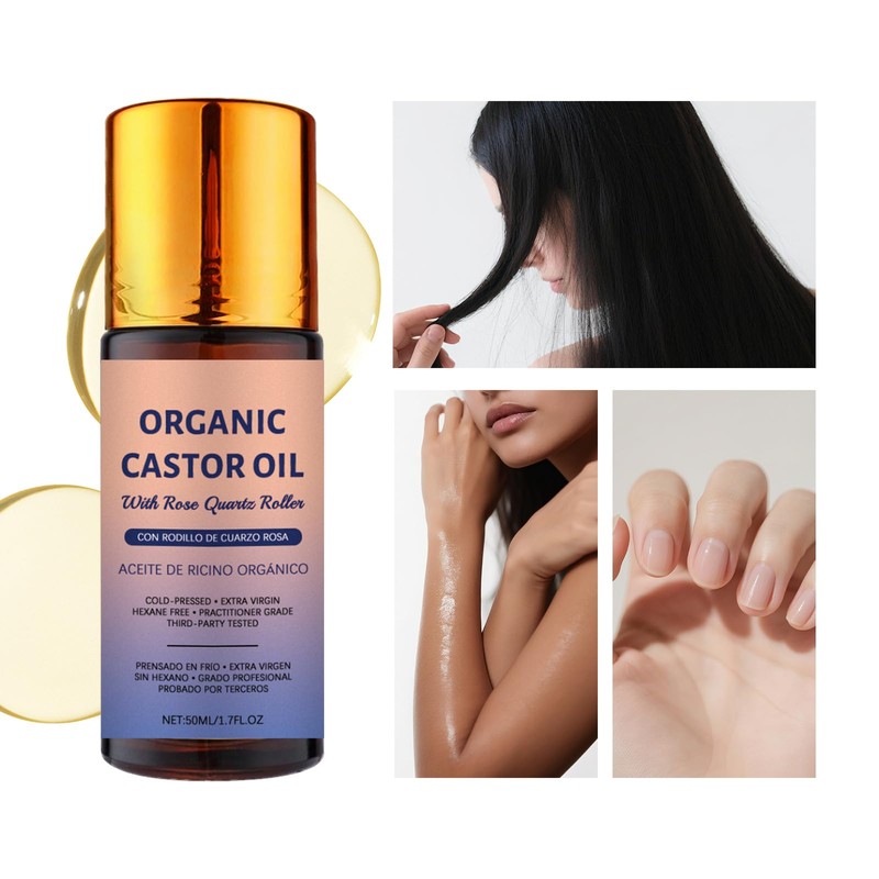 JISKG 2 Pcs Organic Castor Oil with Rose Quartz Roller,