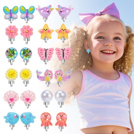 PinkSheep Clip On Earrings for Girls Kids 12 Pairs Toddler Earrings Kawaii Ladybug Unicorn Rainbow Princess Earrings Girl Gift (12 Mermaid)