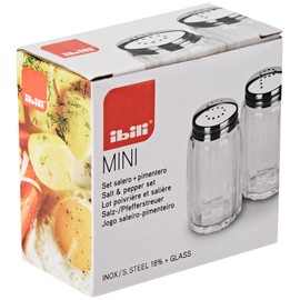 IBILI 768715 Salt & Pepper Shaker Set Small, Stainless Steel, Silver/Transparent, 9 x 8 x 4 cm