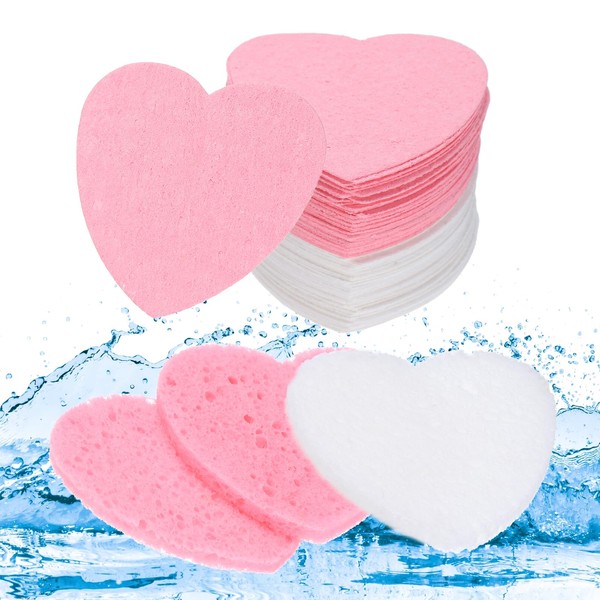 uxcell 60 Count Compressed Facial Sponges Heart-Shaped Face Cleansing Sponges