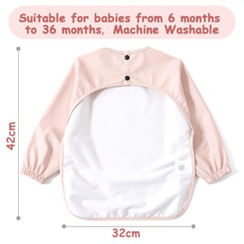 PewinGo Bib for Weaning with Long Sleeves & BLW, Soft and Skin-Friendly Material, Bib for Breastfeeding, Waterproof and Easy to Clean & Machine Washable, for Baby Pure Pink