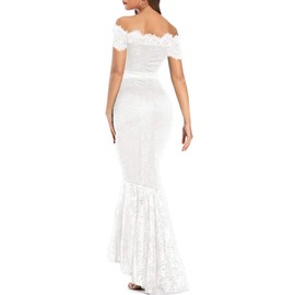 LALAGEN Women's Floral Lace Long Sleeve Off Shoulder Wedding Mermaid Dress Short Sleeve White XL