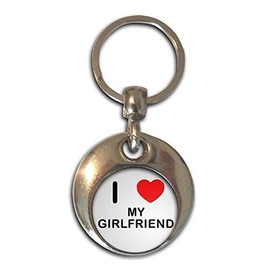 BadgeBeast.co.uk I Love Heart My Girlfriend - Chrome Round Double Sided Key Ring