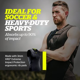 Storelli BodyShield Sleeveless Undershirt, Protective Soccer Base Layer, Lightweight Compression Top with Padded Chest and Rib Protection, Ultimate Comfort and Safety for Athletes, Black, Medium