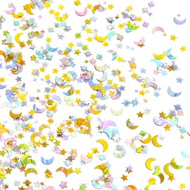 Giftota Star Moon Confetti, Holographic Star Moon Confetti, 30g Iridescent Mix Table Star Moon Glitter Foil Scatter Decorations for Birthday Party Wedding Anniversary (Gold Silver Star Moon)
