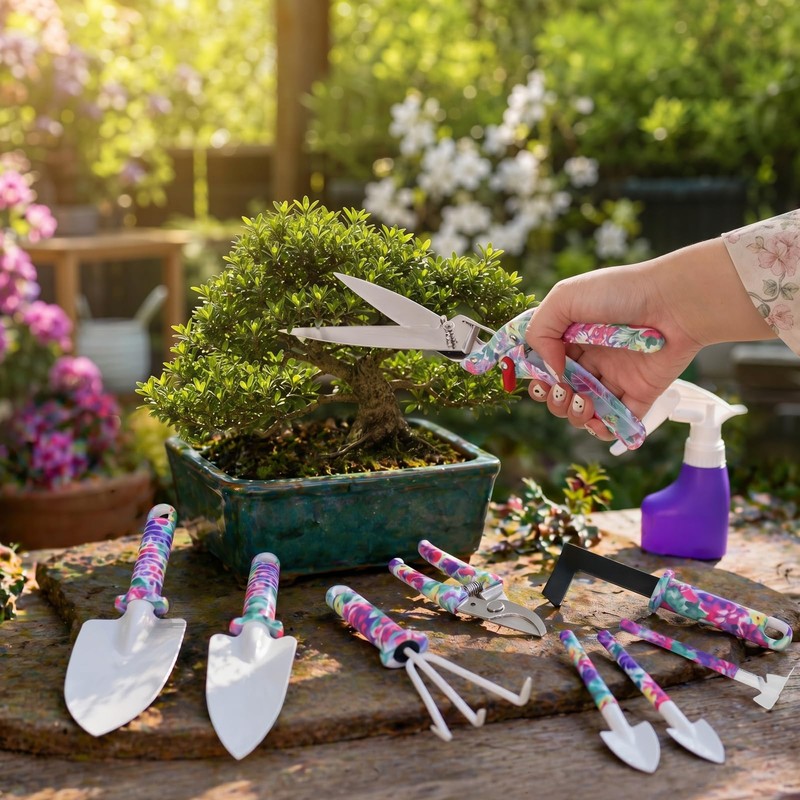Tazoueoo 10-Piece Garden Tool Set with Sturdy Carrying Case –
