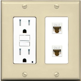 RiteAV 2 Port Cat6 Ethernet Wall Plate - GFCI [Ivory/White]