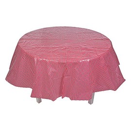 Fun Express Red Gingham Round Plastic Tablecloth - Party Supplies - 1 Piece