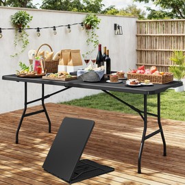 DWVO 6FT Folding Table, Heavy Duty Folding Tables with Carrying Handle, HDPE Fold up Table for Outdoor Camping Picnic Parties, Indoor Events (Black)