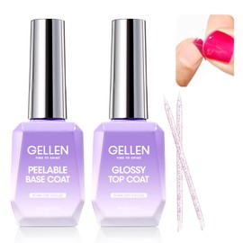 Gellen Peel Off Gel Base Coat and Top Coat Set, No Filing Peelable Base Gel without Soaking, Clear Gel Top Coat Gel Nail Polish, UV LED Lamp Needed, Home DIY Nail Art Manicure Set