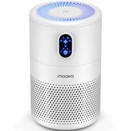 MOOKA Air Purifiers for Home Large Room up to 1076 ft², H13 True HEPA Air Filter Cleaner, Odor Eliminator, Remove Smoke Dust Pollen Pet Dander, Night Light, B-D02L White