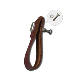 POFET 5pcs Handmade Leather Cabinet Door Handle Pulls Knob Dresser Drawer Door Handle Kitchen Pulls Knob - Dark Brown, 195x26mm - Brown