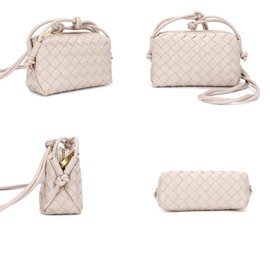 Woven Crossbody Bags For Women, Small Handmade Purse Clutch Shoulderbag Handbag, Zipper Closure (Beige)