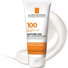 La Roche-Posay Anthelios Melt-in Milk Body & Face Sunscreen Lotion Broad Spectrum SPF 100, Oxybenzone & Octinoxate Free, Sunscreen for Kids, Adults & Sun Sensitive Skin, Unscented, 3 Fl oz