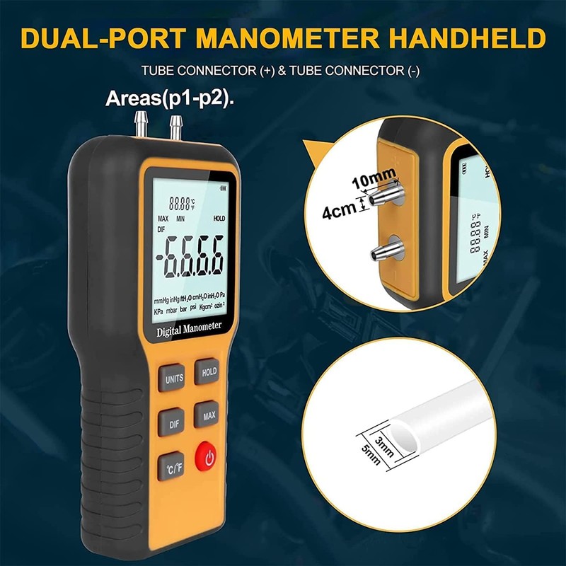 AIOMEST Digital Anemometer Handheld Pressure Gauge Gas Pressure Tester