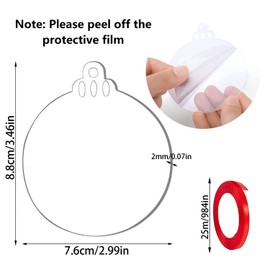 DRERIO 50 Pcs Christmas Bauble Clear Acrylic Disc Ornaments 8.8 ×7.6 cm Round Christmas Ornaments with Ribbon Flat Baubles for Craft, Clear Blank Acrylic Christmas Disc for Tree Party Hanging Decor