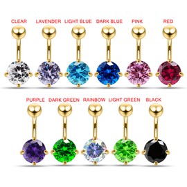 Gold Plated Dark Blue 10mm Round Cz Gemstone Design 925 Sterling Silver with Stainless Steel Belly Ring - Belly Button jewelry - Navel jewelry