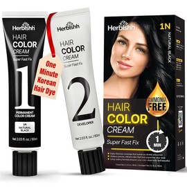Herbishh Tinte Capilar Permanente 1N Negro Natural – Cubre Canas y Barba en 1 Minuto | Con Aplicador en Peine | Sin Amoníaco, Con Extractos Naturales,