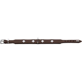 HUNTER Swiss Dog Collar, Swiss Cross Leather, 47 cm (S-M), Brown/Black