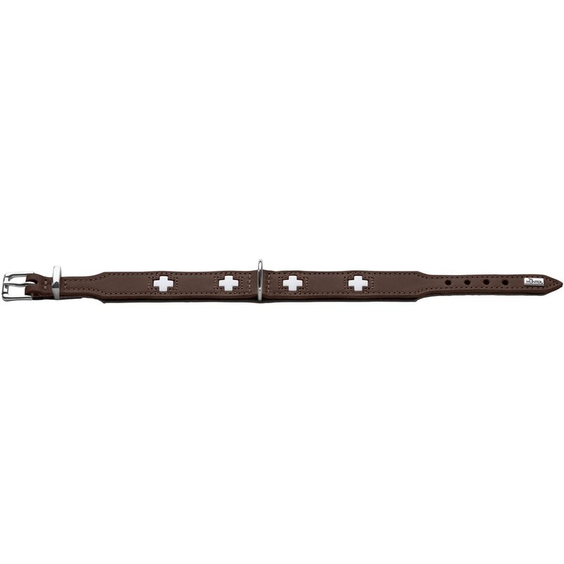 HUNTER Swiss Dog Collar, Swiss Cross Leather, 47 cm (S-M),