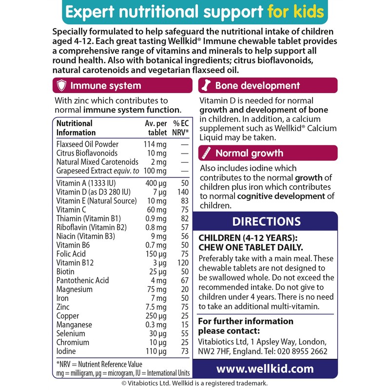 Vitabiotics Wellkid Immune Chewable 30 Tablets