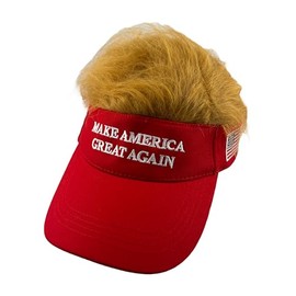 Buckets of Hats Trump MAGA Make America Great Again Funny Visor Cap with Hair Red