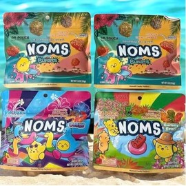 Generic Experience the Taste of Hawaii with NOMS Gummy Snacks - Bursts, Worms, and Gummy Bears - Pack of 4 Resealable Bags!