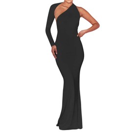 BEAGIMEG Women's Sexy Elegant One Shoulder Backless Evening Long Dress Black