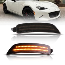 OFFKAT Front Fender LED Side Marker Lights for 2016-2023 Mazda MX-5 Miata, MX-5 Smoked Lens Side Bumper Marker Lamps, [Ultra-Bright] Amber LED Side Markers Turn Signal Lights, 2 PCS